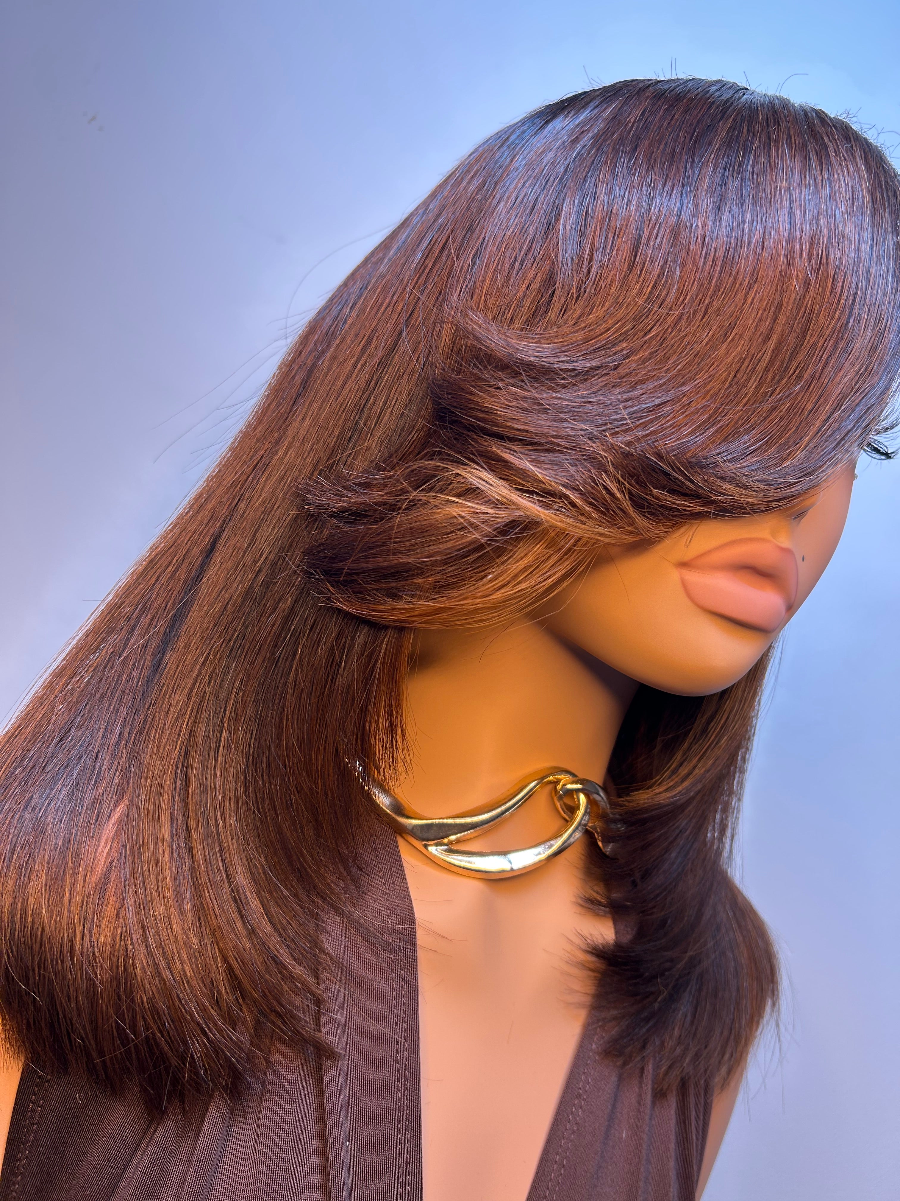 Blunt cut lace closure bang wig