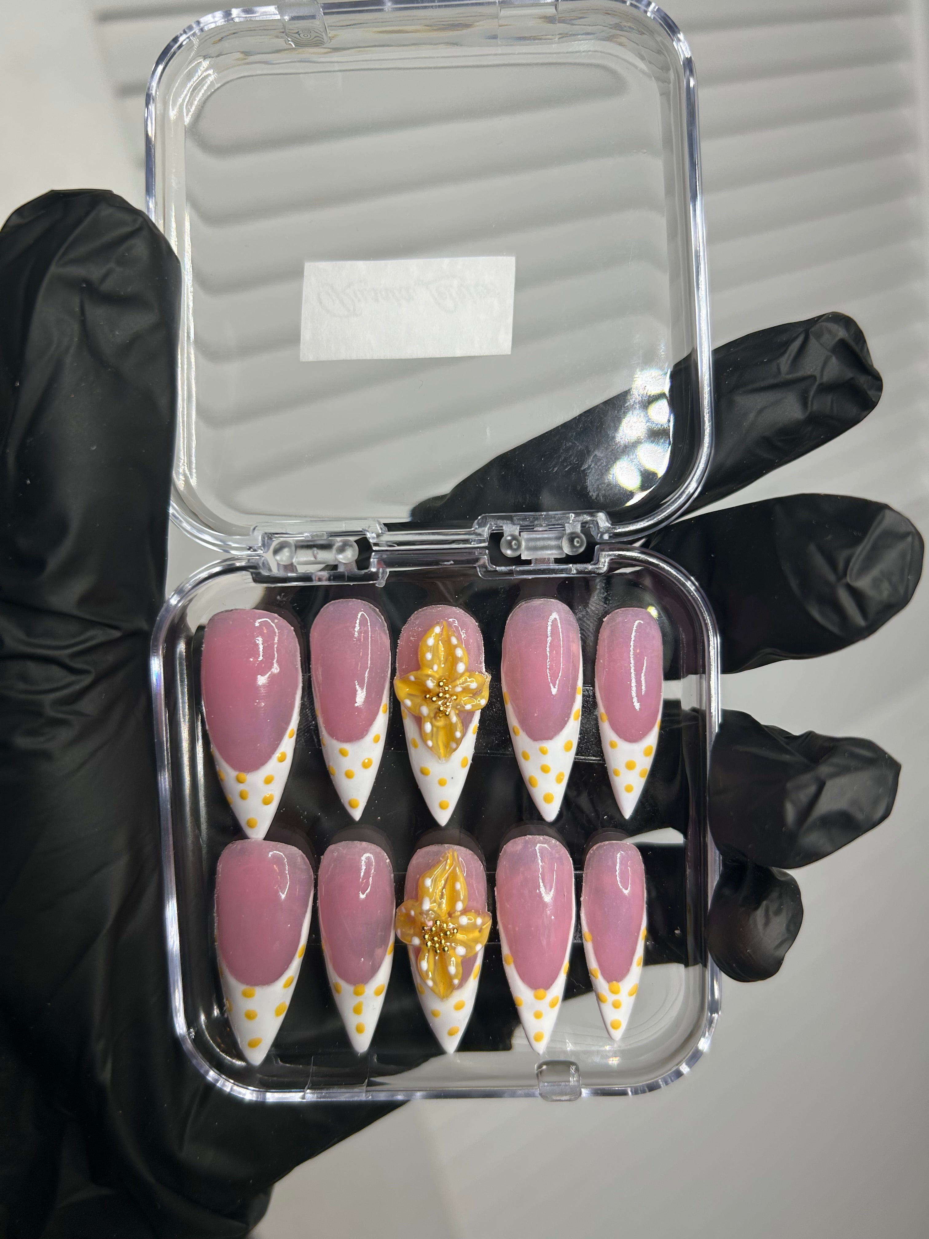 French tip yellow summer press on nails