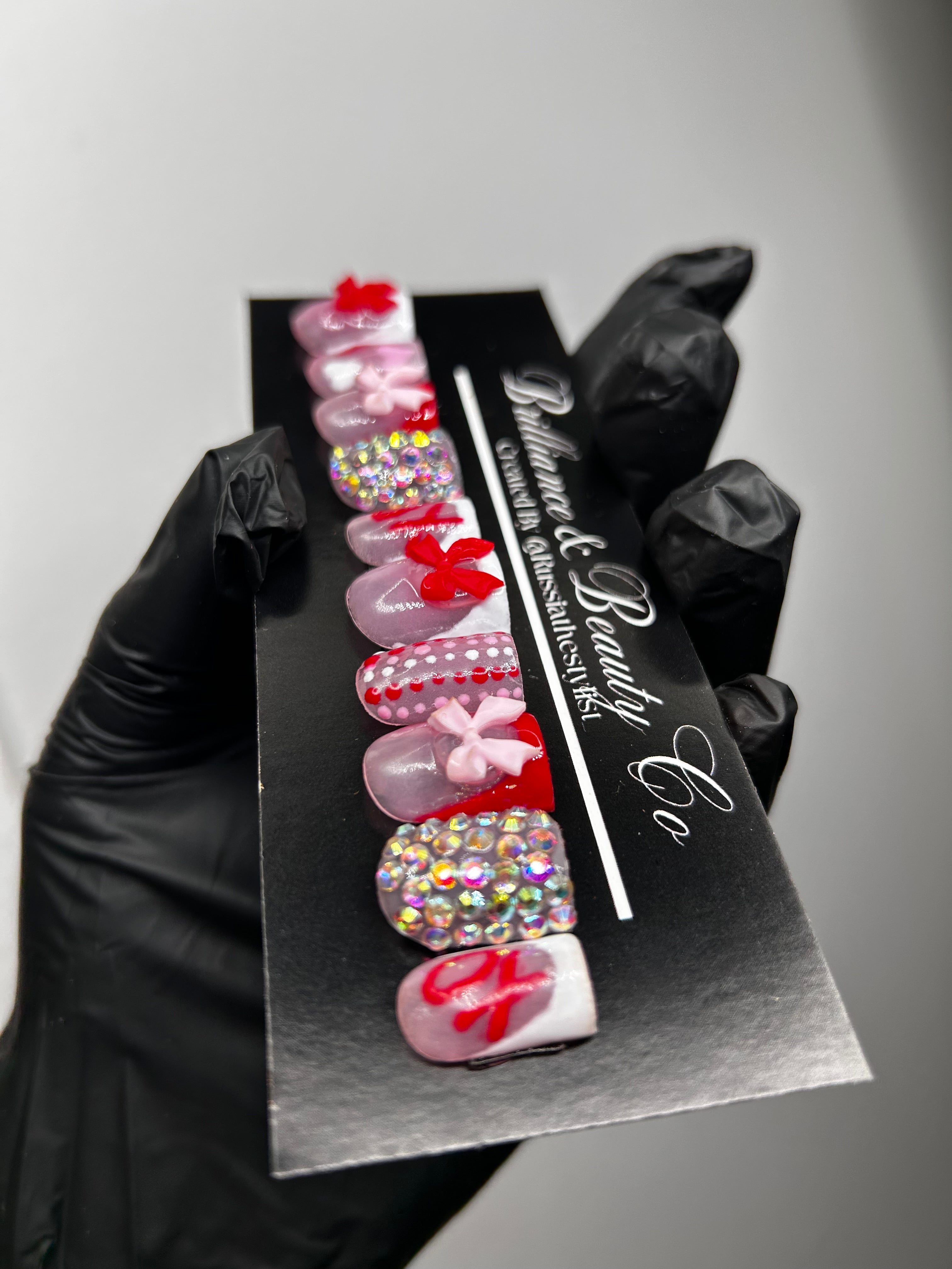 French with bows press on nails