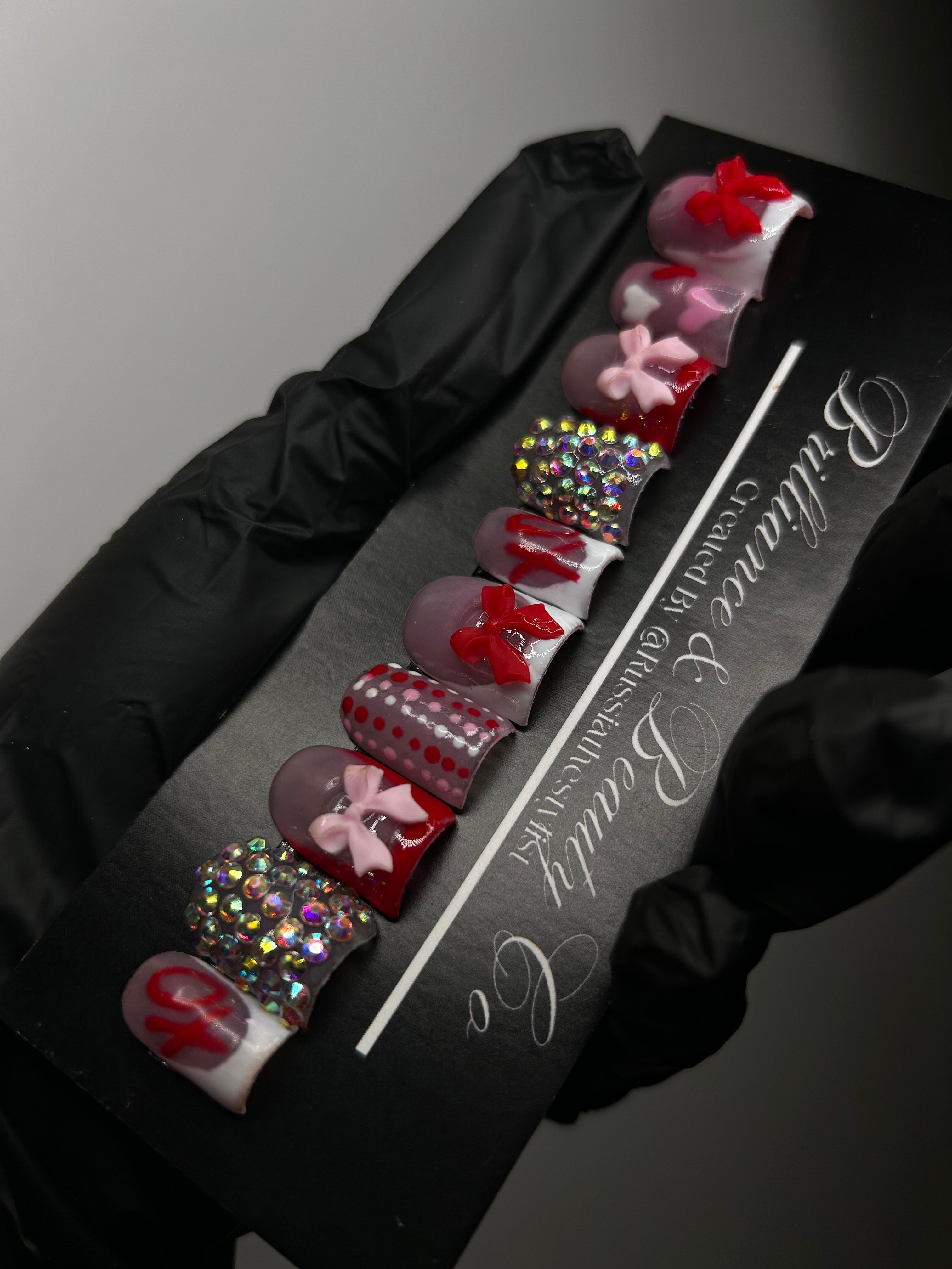 French with bows press on nails