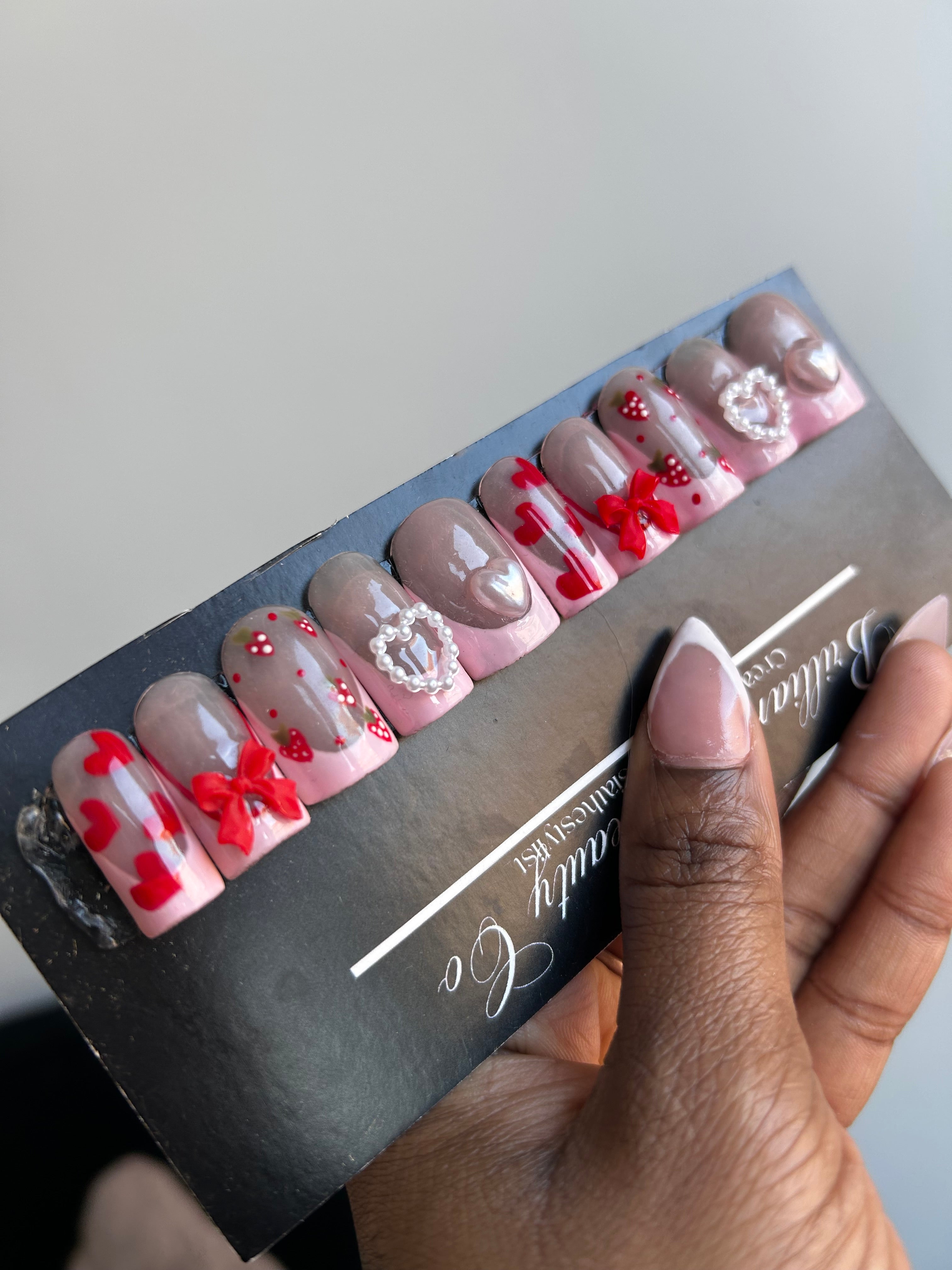 Pink French tip press on nails