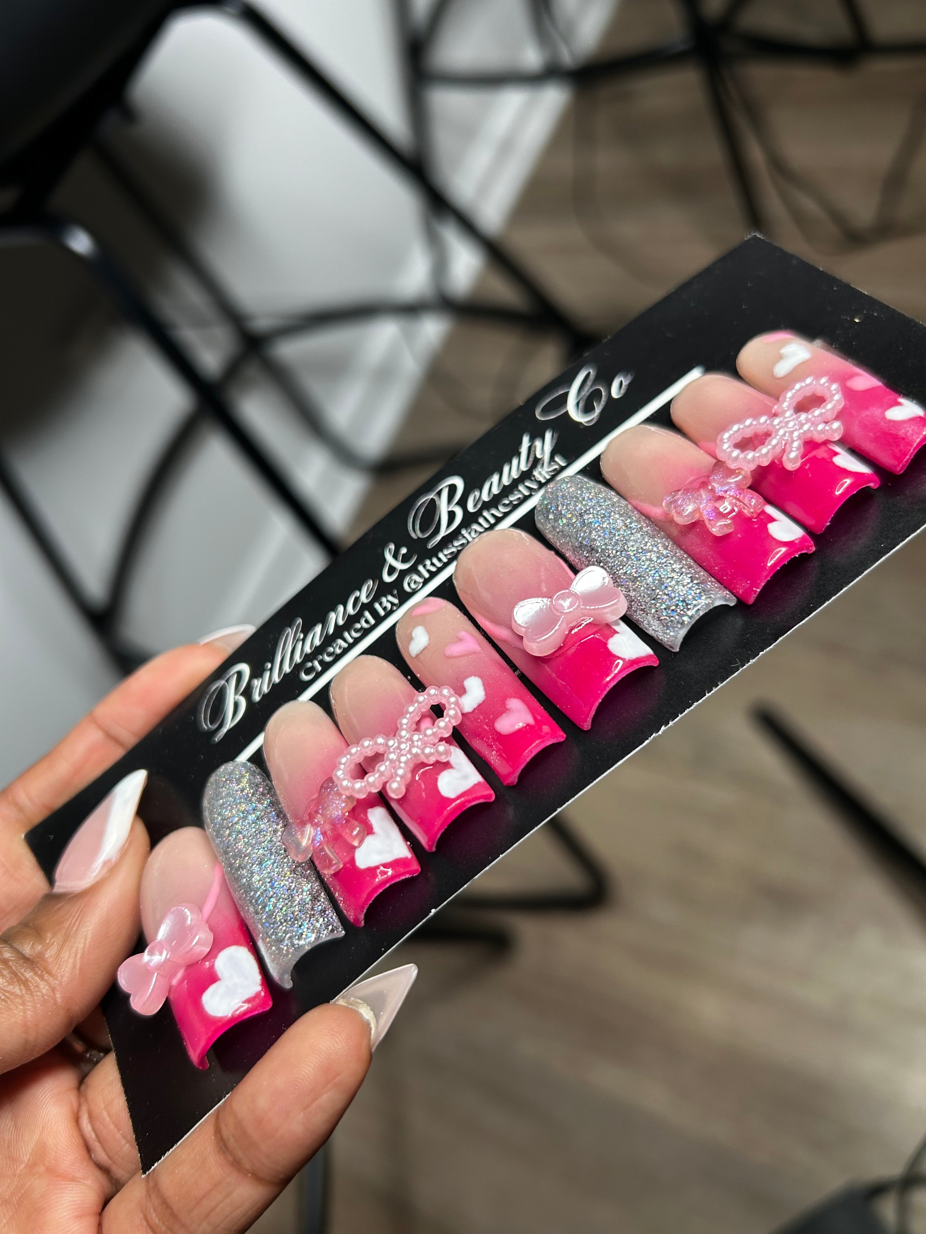 Ombré / Hearts press on nails