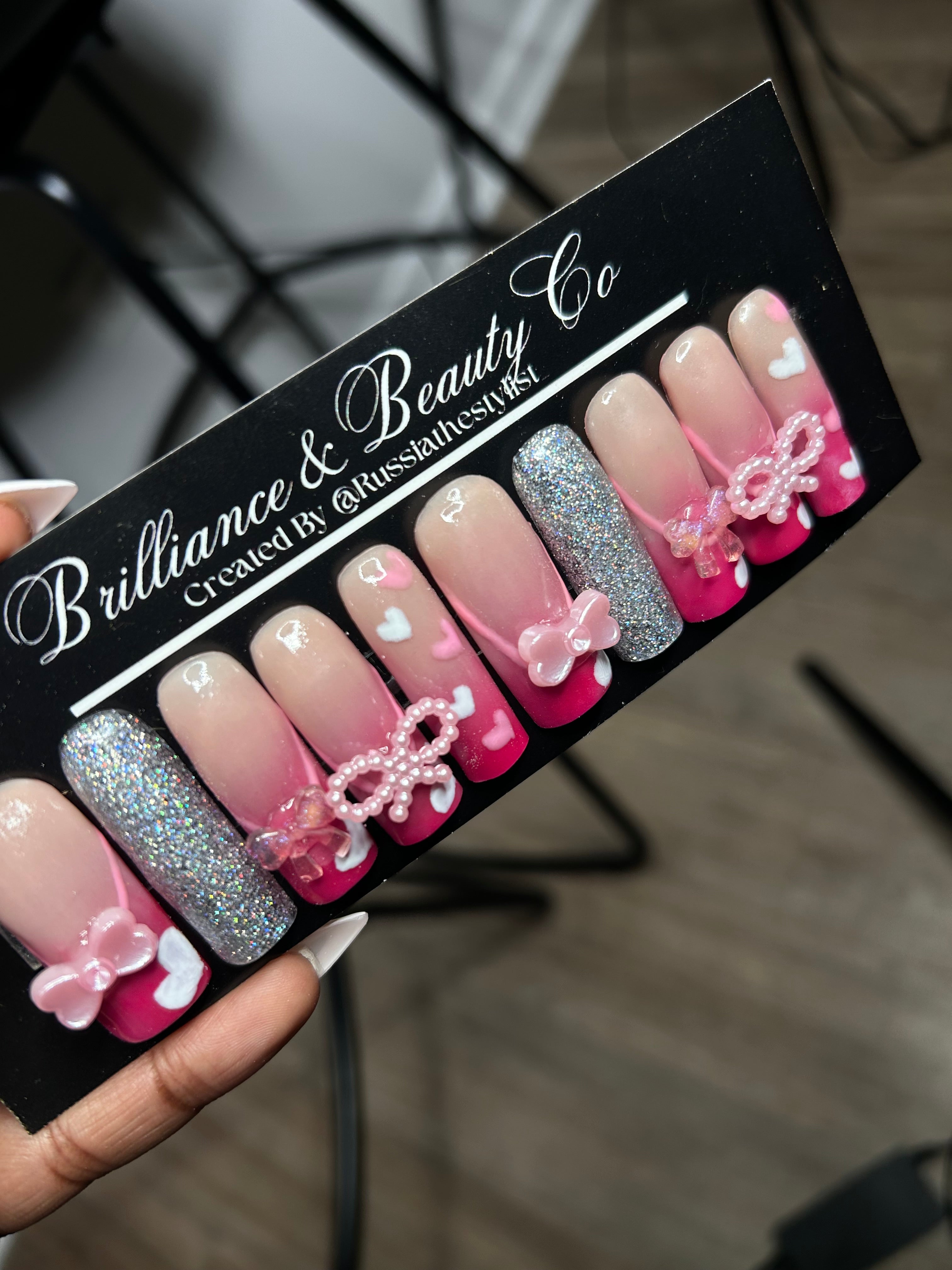 Ombré / Hearts press on nails