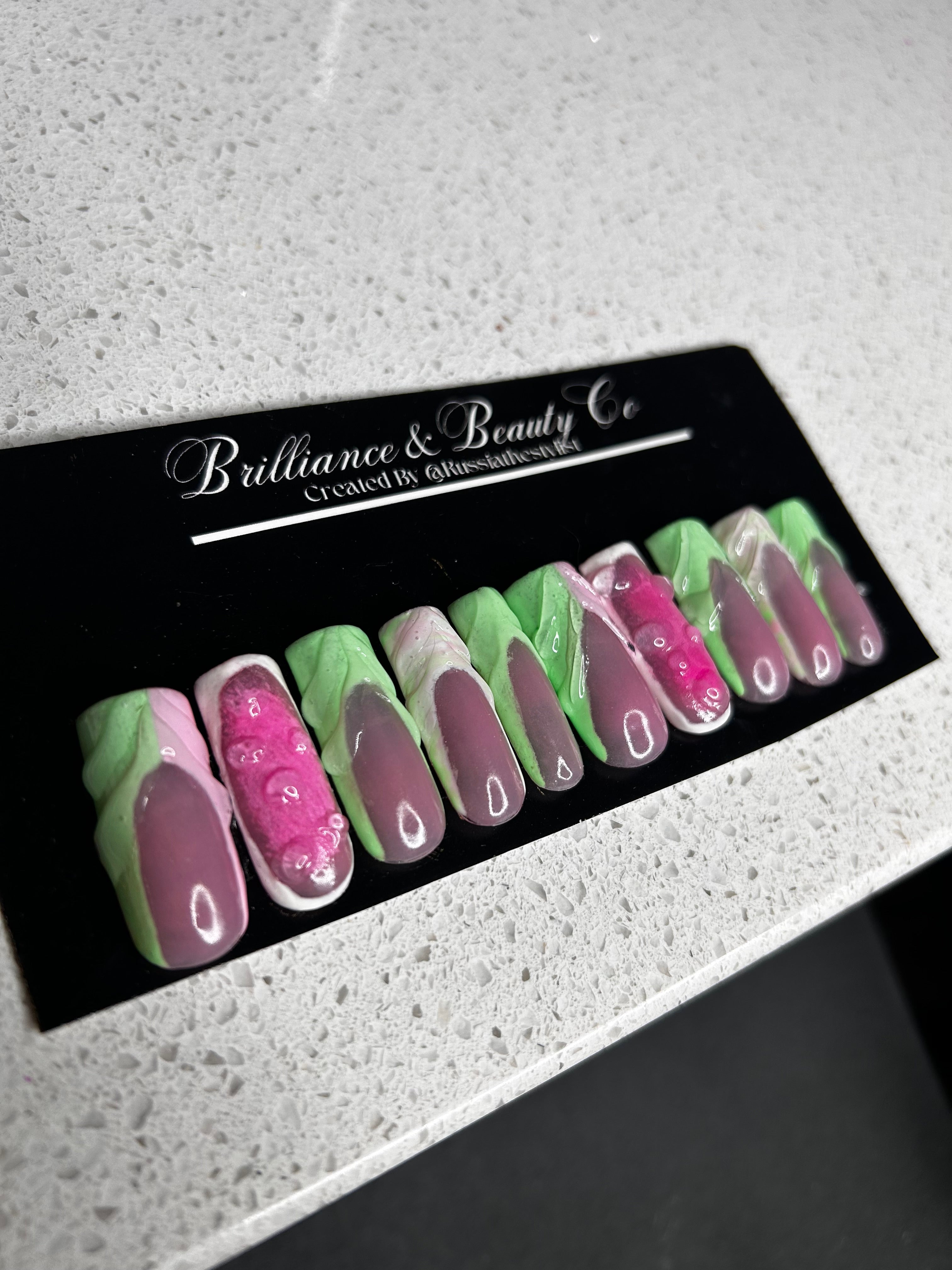 Pink & Green French Tip press on nails