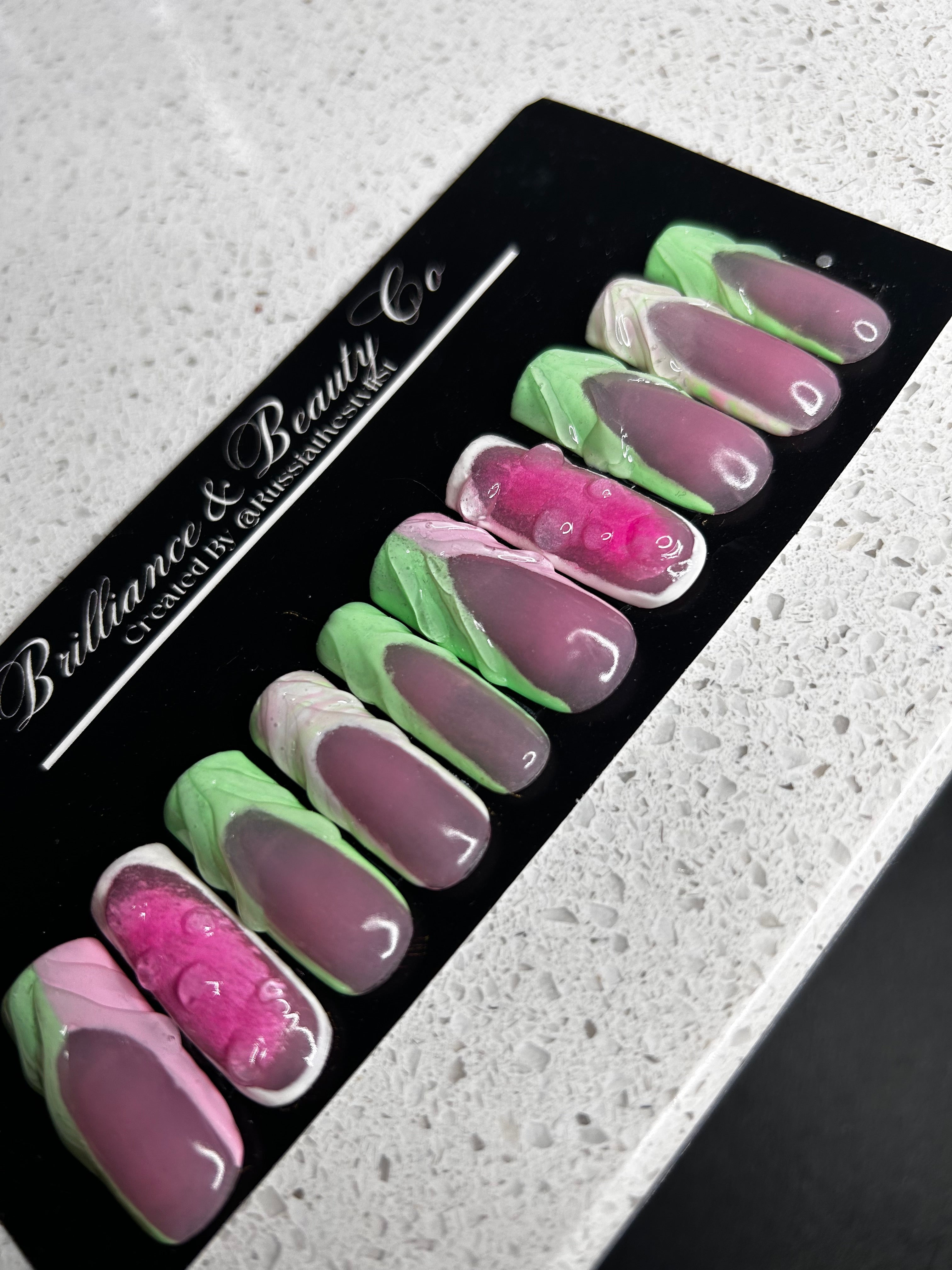 Pink & Green French Tip press on nails