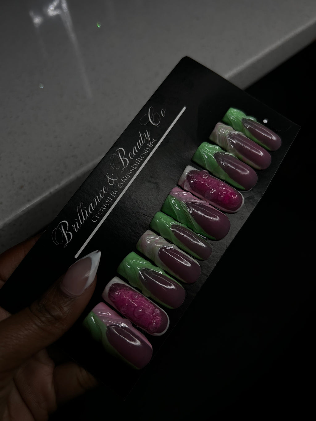 Pink & Green French Tip press on nails